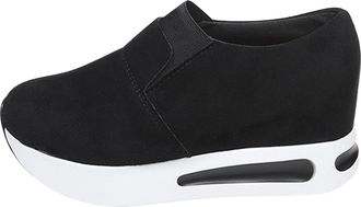 Generic Trainers Womens Platform Slip-On Sneakers Casual Platform Wedge Loafers Outdoor Walking Shoes Lightweight Comfortable Everyday Comfor Size 4.5 Black