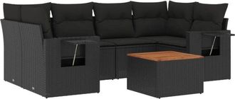 vidaXL Vidaxl - Set De Comedor De Jard&iacute;n 7 Pzas Y Cojines Rat&aacute;n Sint&eacute;tico Negro