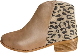 Generic Ankle Boots For Women Chunky Low Block Heel Pointed Toe Ankle Boots Ladies Elegant with Leopard Print Side Zipper Casual Shoes Autumn Winter size 7.5