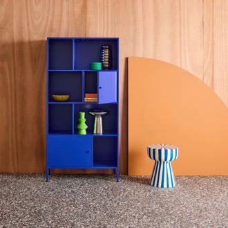Sweeek Aparador estilo industrial de metal con 8 compartimentos, azul