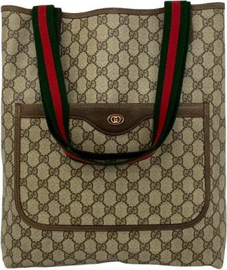 Gucci Brown Green Red Color Leather Pvc Handbag Tote Bag (Pre-Owned)