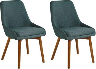 Beliani Beliani - Set of 2 Fabric Dining Chairs Green Polyester Solid Wood Dark Tone Legs Melfort