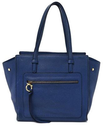Ferragamo Blue Hammered Calfskin Gancini Tote (Authentic Pre-Loved)