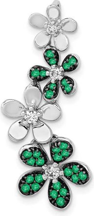 Diamond2Deal 14k White Gold Diamond and Emerald 4 Flowers Pendant