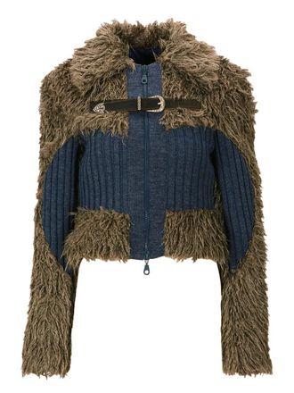 Andersson Bell Olga belted panelled shearling cardigan - Grey