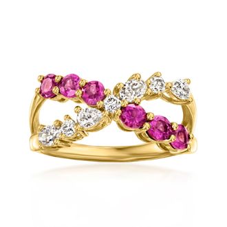 Ross-Simons Rhodolite Garnet and. Lab-Grown Diamond Crisscross Ring in 18kt Gold Over Sterling