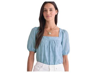 Vineyard Vines Eyelet Top Womens Blouse Del Mar Blue : SM, Cotton