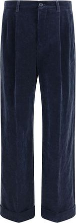 Valentino Mens Velvet Pleated Trousers - Dark Blue Cotton - Size EU 50 (Mens)