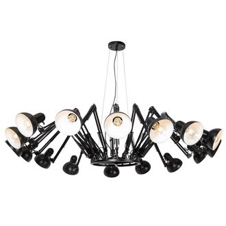 QAZQA Industrial L&aacute;mpara Colgante Industrial Negra 16 Luces Regulables - Hobby Spinne Acero Redonda Adecuado Para Led Max. 16 X 60 Watt - Qazqa