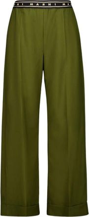 Marni Tropical Wool Straight-Leg Broeken - Dames - Wijde Broeken - Groen - S - Katoen - Broeken