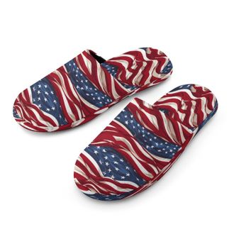 Generic Funny U.S.A Flag Mens Cozy Memory Foam Slippers Warm Cotton House Shoes Comfy Slipper for Indoor Outdoor