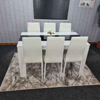 Kosy Koala Kosy Koala - Dining Table and 6 Chairs White Black Wood 6 Leather White Chairs Dining Room