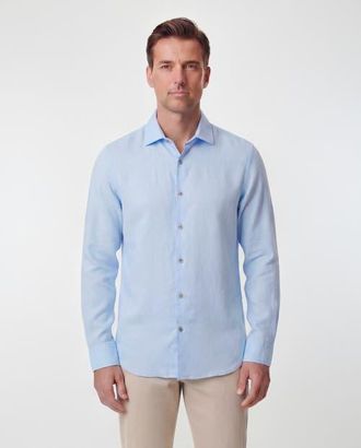Lords of Harlech Linen Long Sleeve Shirt in Sky at Nordstrom, Size Xx-Large