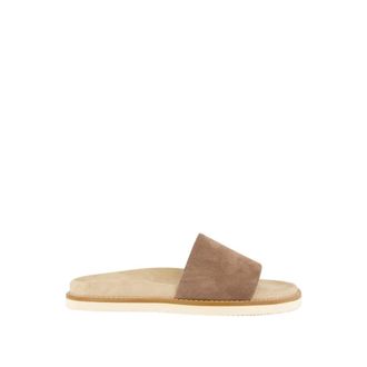 Brunello Cucinelli Sliders, male, Brown, 6 UK, Washed Suede Slides