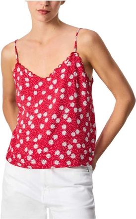 Pepe Jeans London Bloemen Zig-Zag Top - Dames - Tops zonder mouwen - Roze - S - Tops
