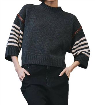 Autumn Cashmere Chunky Crewneck Sweater With Wide Sleeve In Charcoal Combo