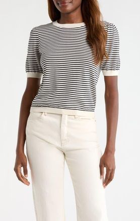 Frame Denim The Stripe Gather Crop Cotton & Modal Sweater in Cream Multi at Nordstrom, Size X-Small
