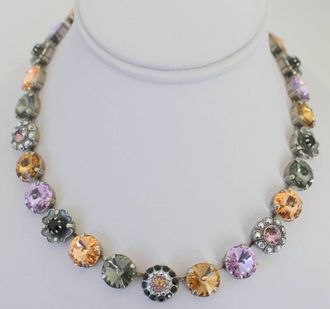 Mariana Womens Large Floral Crystal Necklace In Jet Black