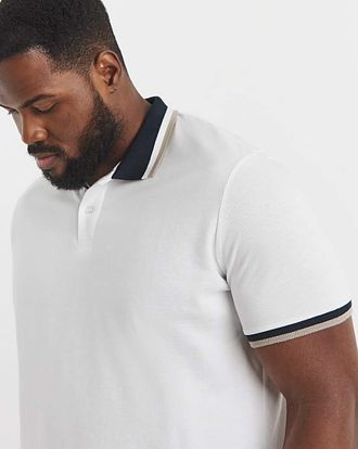 Jacamo Tipped Pique Polo Long