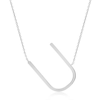 MAX + STONE Sterling Silver Large Sideways Block Letter Initial with Extendable Cable Chain, 16 to 18 inches