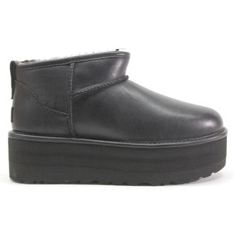 UGG Classic Ultra Mini Platform Leather Womens Slip On Boots - Black Leather - Size:UK 6