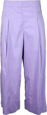 Liviana Conti Pleated Purple Trousers with Cuffed Hem and High Waist
