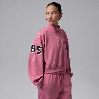 Nike Jordan Womens Jordan Brooklyn Fleece Cropped 1/4-Zip Top in Pink | IV5321-661