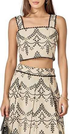 English Factory Embroidered Eyelet Crop Tank in Beige/Black at Nordstrom, Size X-Small