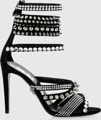 Philipp Plein Sandali in pelle scamosciata con tacco alto e cristalli
