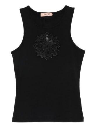 Twin-Set Tanktop met bloemenpatch - Zwart