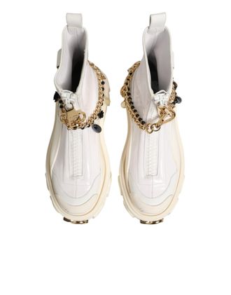 Dolce & Gabbana Womens White Leather Rubber Logo Ankle Boots Shoes Co+pl+pu+20lf