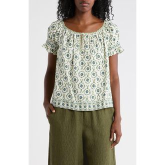 Max Studio Split Neck Ruffle Sleeve Top in Crm/Bluehorseshoe Wreath at Nordstrom Rack, Size X-Large