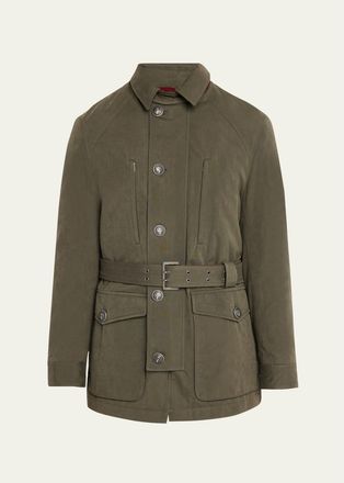 Brunello Cucinelli Mens Waxed Cotton Belted Safari Jacket