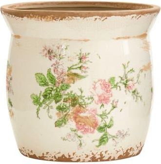 Nearly Natural 8-in Tuscan Ceramic Floral Print Planter in White at Nordstrom