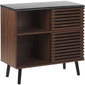 Beliani Beliani - Aparador Con Acabado De Madera Oscura 80 X 40 X 80 Cm Mueble R&uacute;stico Con Puertas Correderas Perth