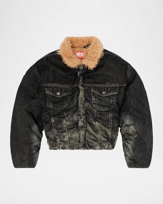 Diesel Curly Faux-Fur Collar Denim Jacket