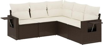 vidaXL Vidaxl - Set Comedor De Jard&iacute;n 5 Piezas Y Cojines Rat&aacute;n Sint&eacute;tico Marr&oacute;n