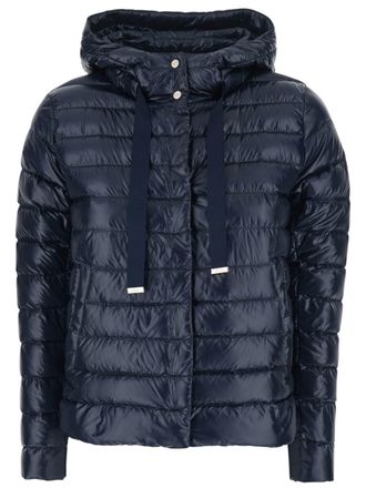 Herno Glossy Blue Maxi Grosgrain Drawstring Down Jacket