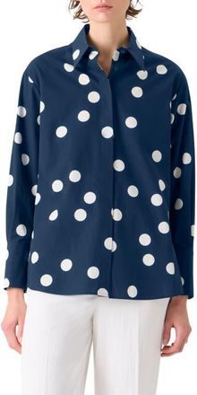 Akris Polka Dot Cotton Poplin Button-Up Shirt in Dark Blue-Cream at Nordstrom, Size 10