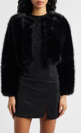 Mango Faux Fur Crop Jacket in Black at Nordstrom Rack, Size Medium