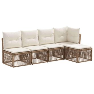 vidaXL Conjunto De Sof&aacute;s De Jard&iacute;n 5 Pcs Beige Rat&aacute;n Sint&eacute;tico Vidaxl