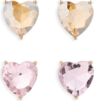 Tasha Set of 2 Heart Stud Earrings in Pink/Champagne at Nordstrom Rack