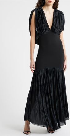 Black Halo Savoy Plunge Neck Drape Back Gown at Nordstrom, Size 10