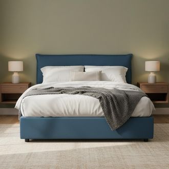 Dmora Dmora - Cama Matrimonial Dbidaou, Cama Contenedor Con Funda Extra&iacute;ble Con Cabecero Tapizado Y Estructura De Cama, 100% Made In Italy, Con Colch&oacute;n De C