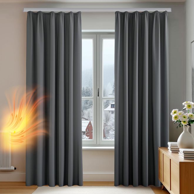 Deconovo Blickdicht Vorhang Abdunklungsvorhang Thermo Gardinen Wohnzimmer mit Kräuselband, 220x140 cm(HöhexBreite), Braun, 2er Set ab 36,99 €