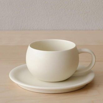 OEM Taza De Caf&eacute; Con Forma De Huevo, Taza De T&eacute; Redonda Con Platillo, Color Crema Mate, 8 Onzas (aproximadamente 226,8 Gramos) (crema)