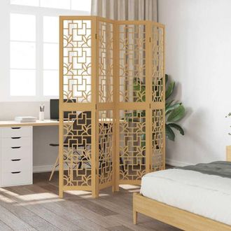 Berkfield Home Room Divider 4 Panels Brown Solid Wood Paulownia in Light Tan