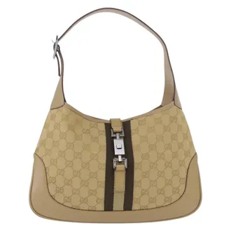 Gucci Jackie Canvas Beige Canvas Handbag (Pre-Owned)