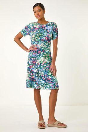 Roman Ditsy Floral Print Stretch Short Dress