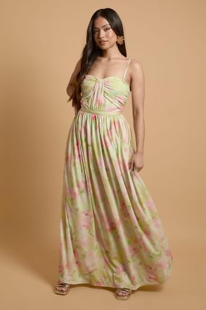 Oasis Womens Petite Wildflower Mesh Bandeau Maxi Dress - Lime Green - Size 10 UK